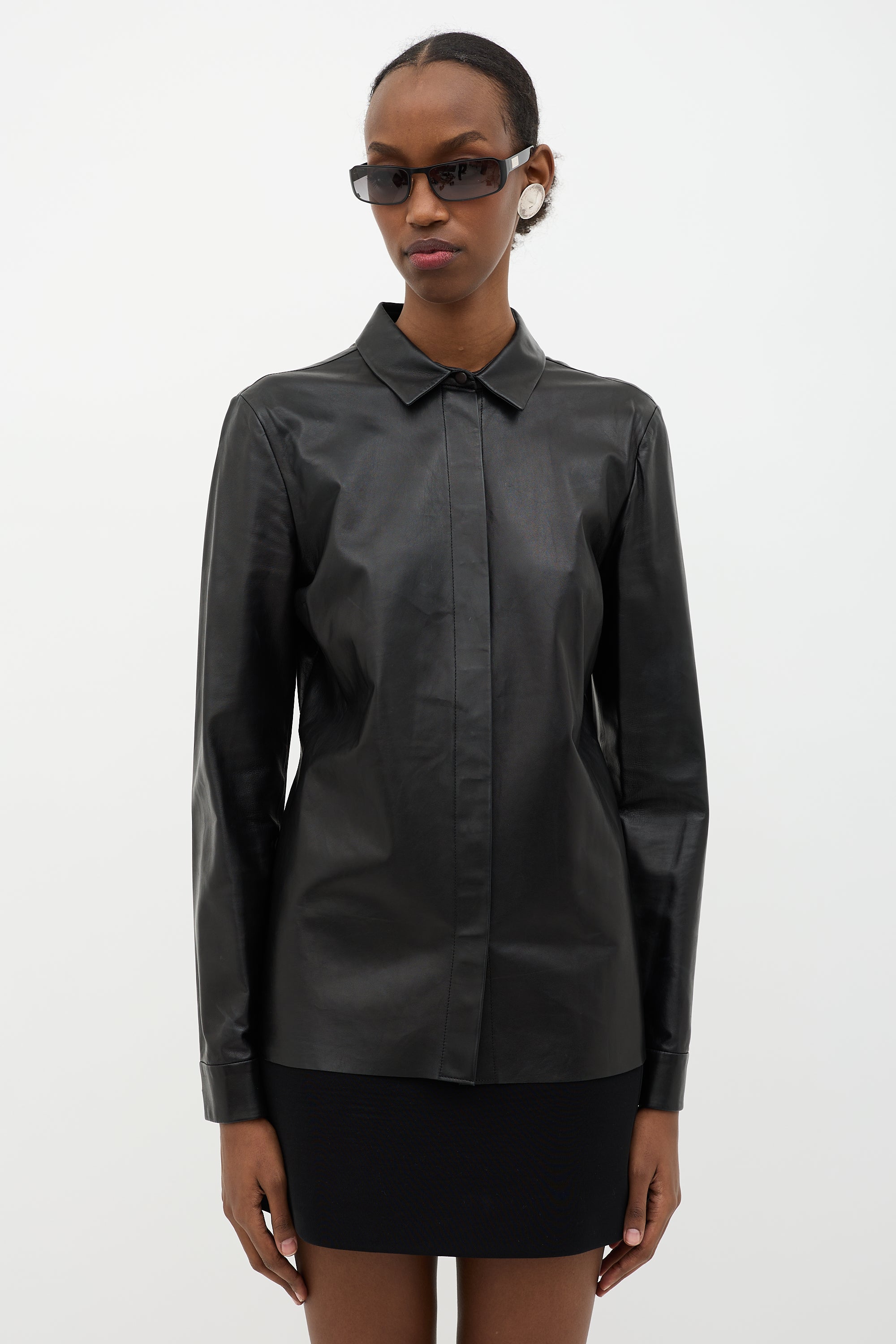 Gucci Leather Concealed Button Shirt