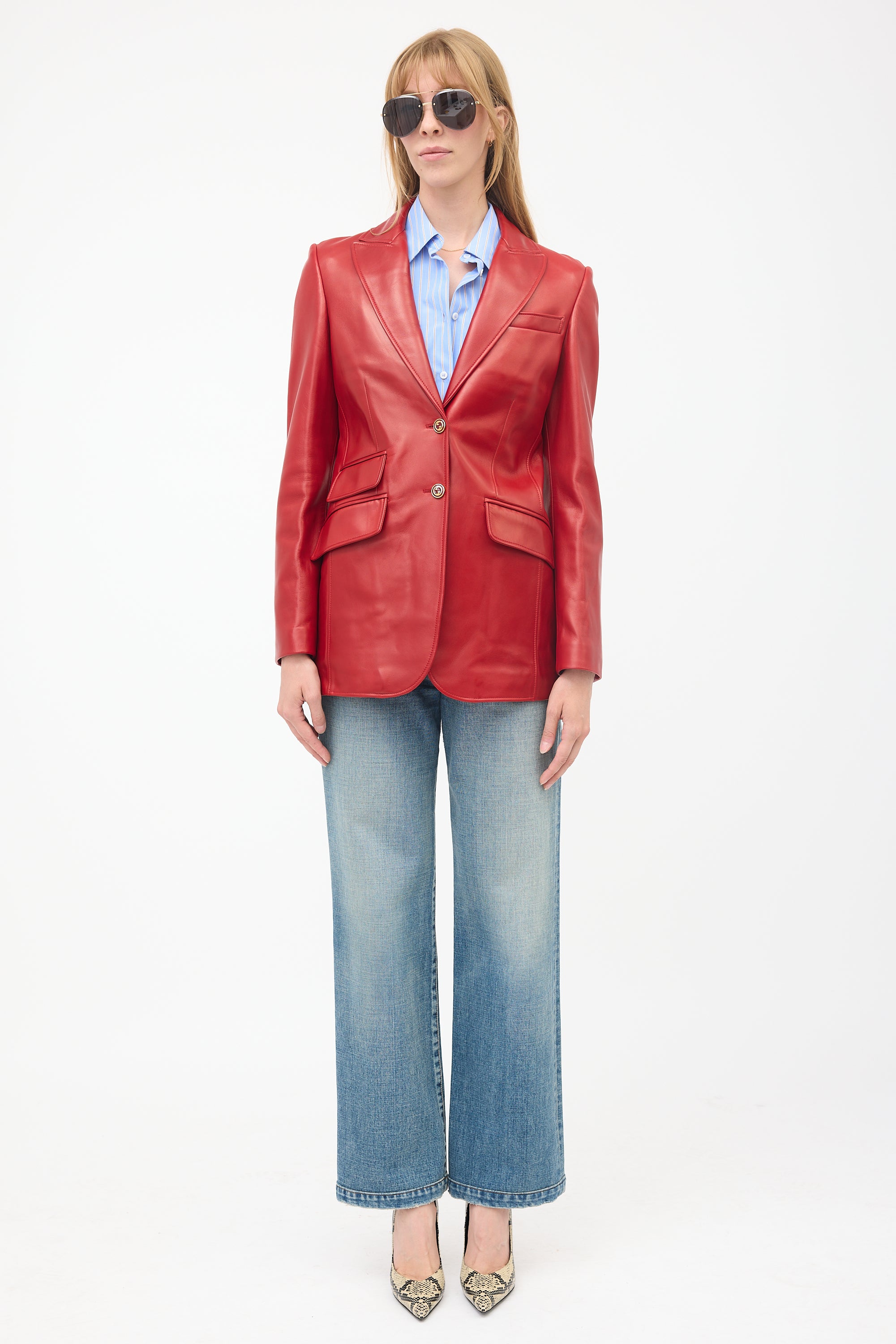Gucci Leather GG Blazer