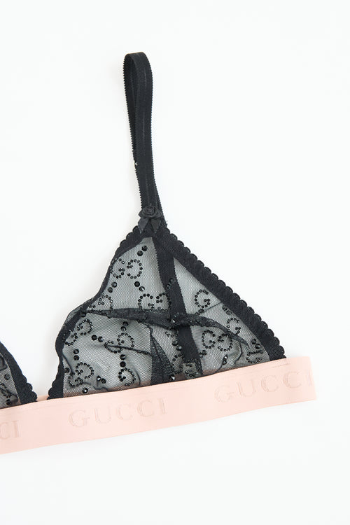 Gucci Black & Pink GG Tulle Lingerie Set