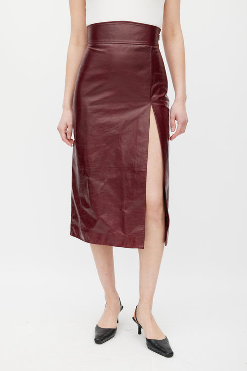 Gucci Burgundy Leather Slit Skirt