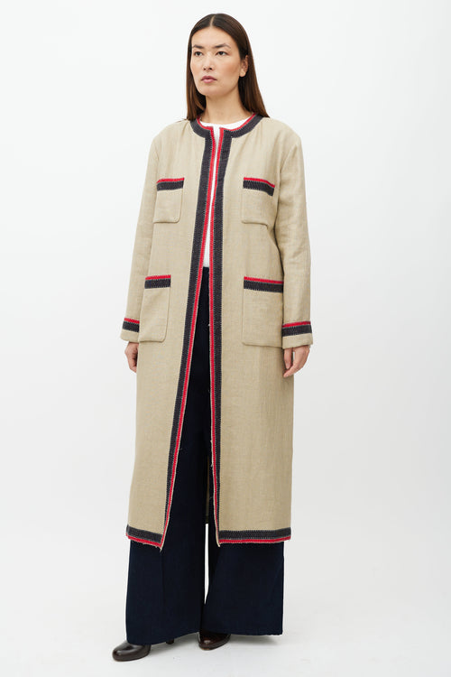 Gucci Beige & Multicolour Belted Wool Coat