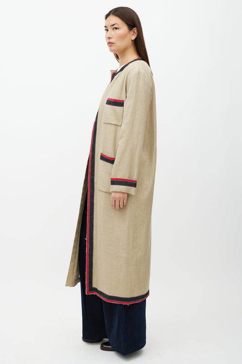 Gucci Beige & Multicolour Belted Wool Coat