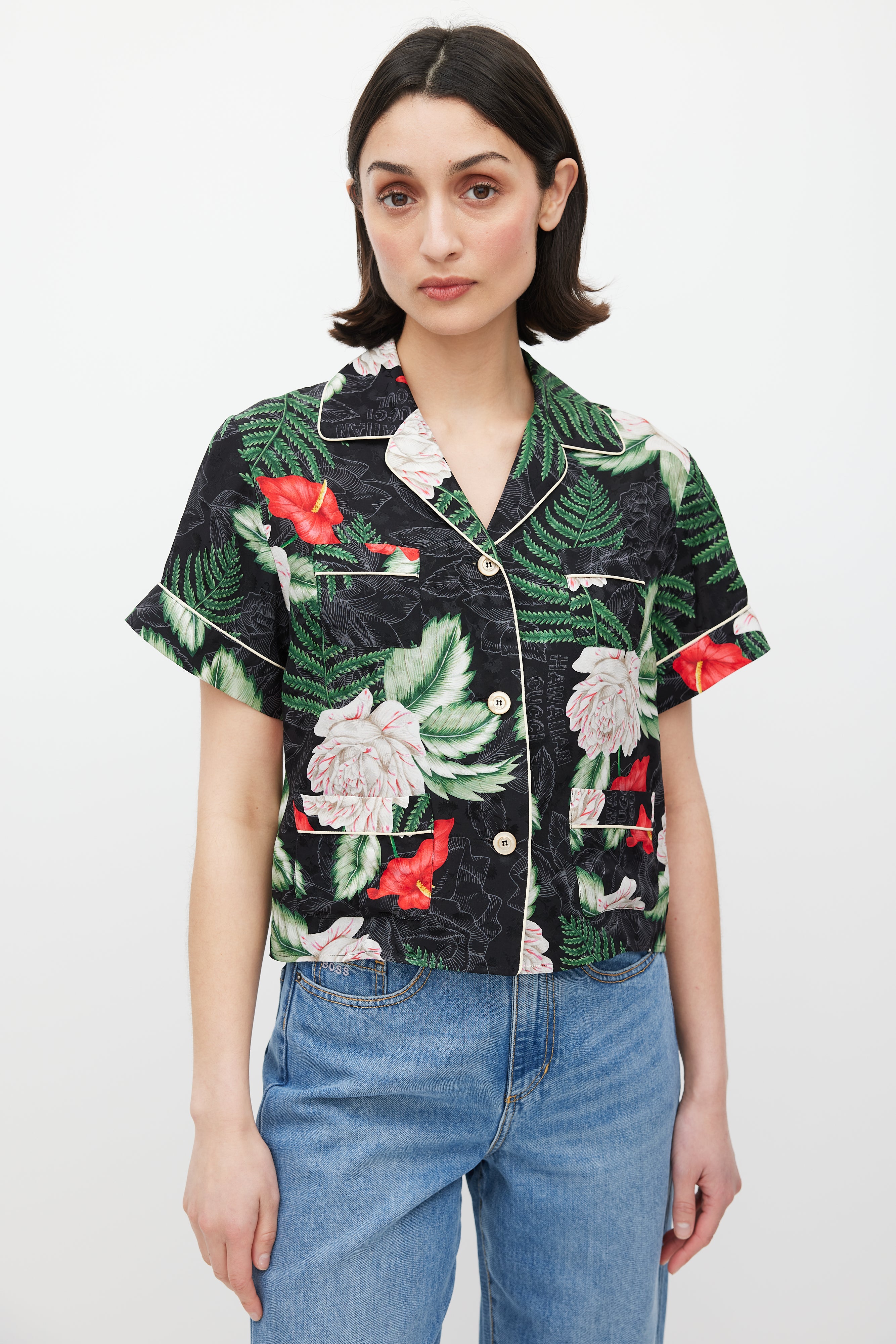 Gucci Black & Multicolour Silk Floral Shirt