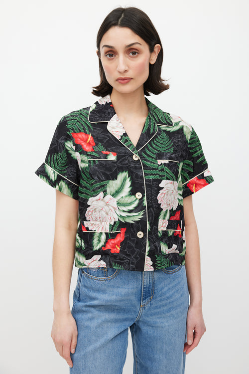 Gucci Black & Multicolour Silk Floral Shirt