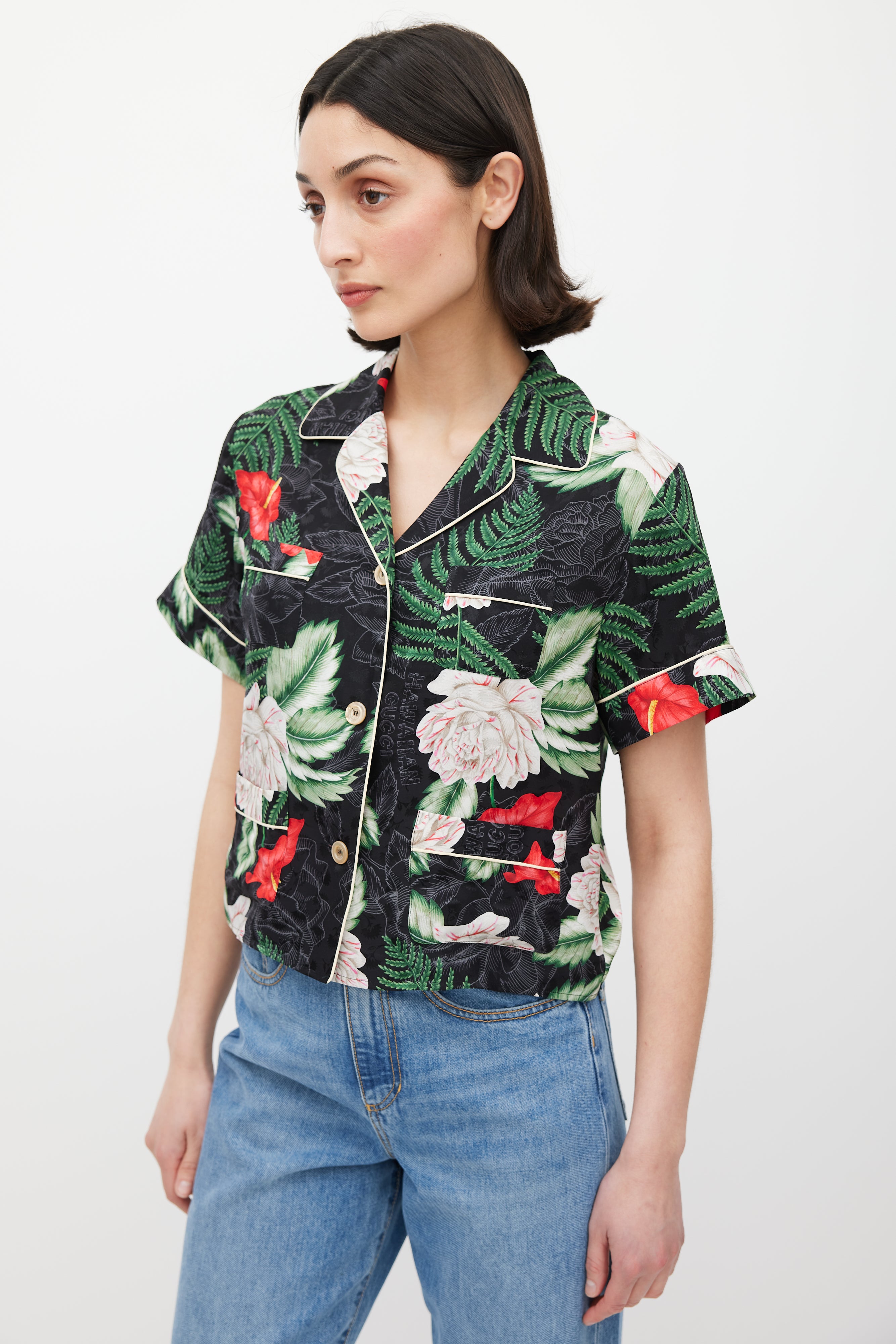 Gucci Black & Multicolour Silk Floral Shirt