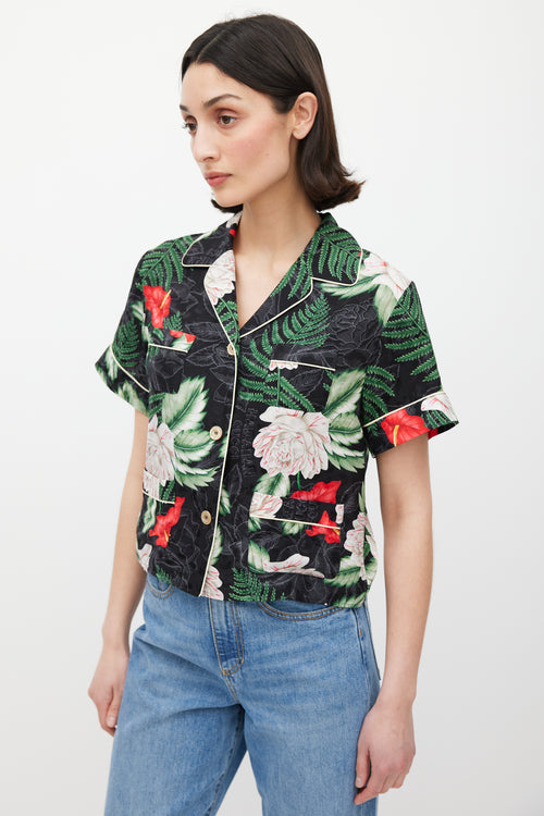 Gucci Black & Multicolour Silk Floral Shirt
