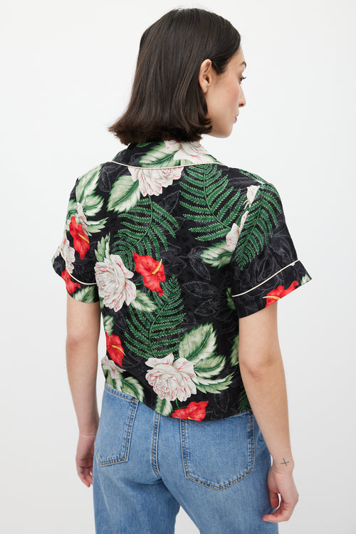 Gucci Black & Multicolour Silk Floral Shirt