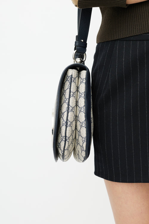 Gucci Navy & Cream Monogram Medium Blondie Crossbody Bag