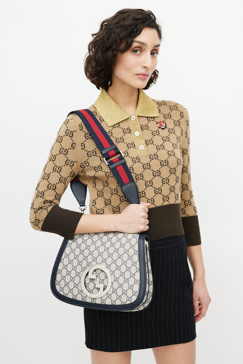 Gucci Navy & Cream Monogram Medium Blondie Crossbody Bag