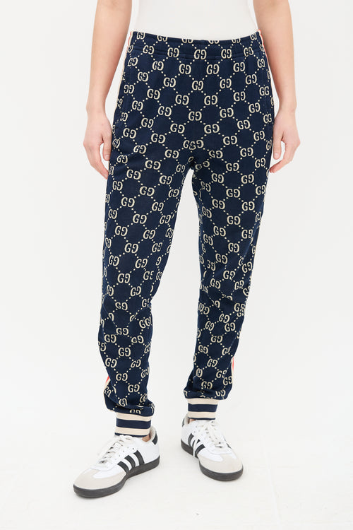 Gucci Navy & Cream Webbed Trim GG Track Pant