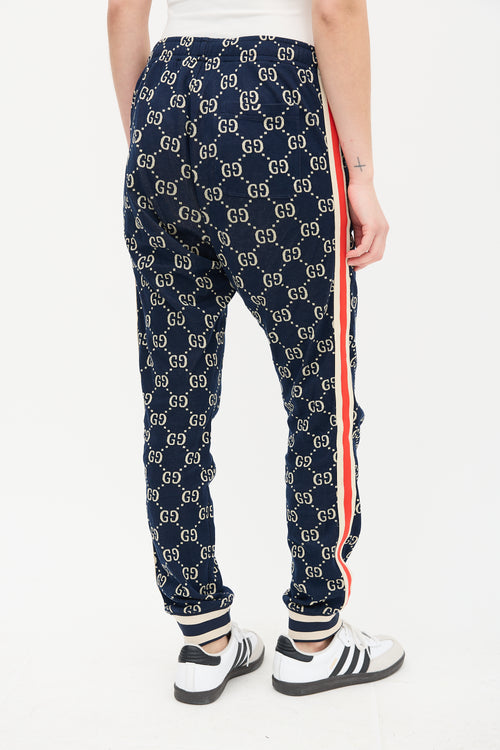 Gucci Navy & Cream Webbed Trim GG Track Pant