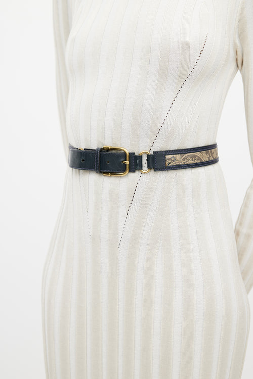 Gucci Navy & Gold Leather Paisley Belt