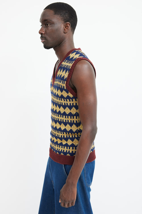 Gucci Navy & Gold Wool Metallic Knit Vest