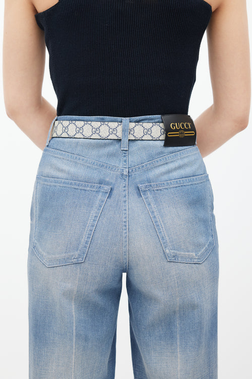 Gucci Navy & Grey GG Supreme Canvas Marmont Buckle Belt
