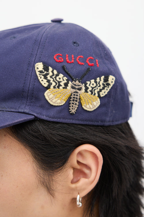 Gucci Navy & Multicolour Embroidered Logo Hat