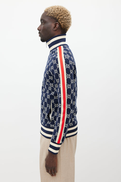 Gucci Navy & Multicolour Striped Monogram Jacket