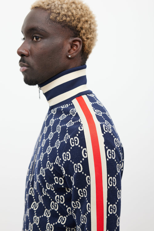 Gucci Navy & Multicolour Striped Monogram Jacket
