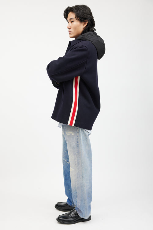 Gucci Navy & Multicolour Striped Wool Hooded Coat