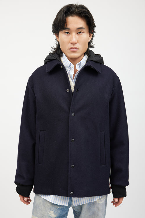 Gucci Navy & Multicolour Striped Wool Hooded Coat