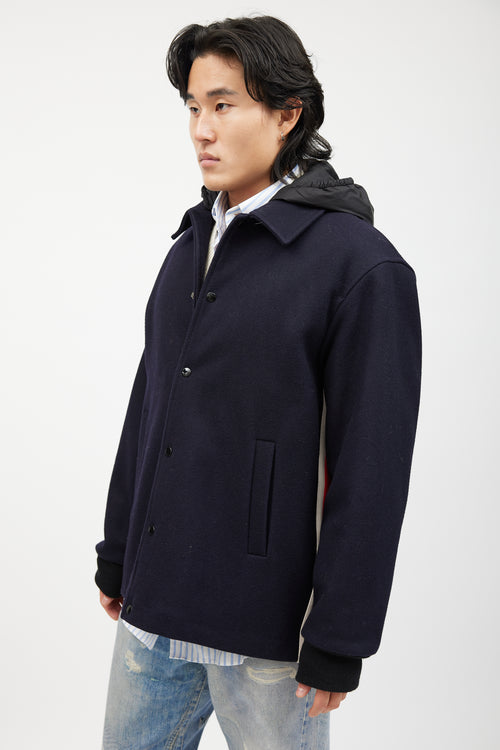 Gucci Navy & Multicolour Striped Wool Hooded Coat
