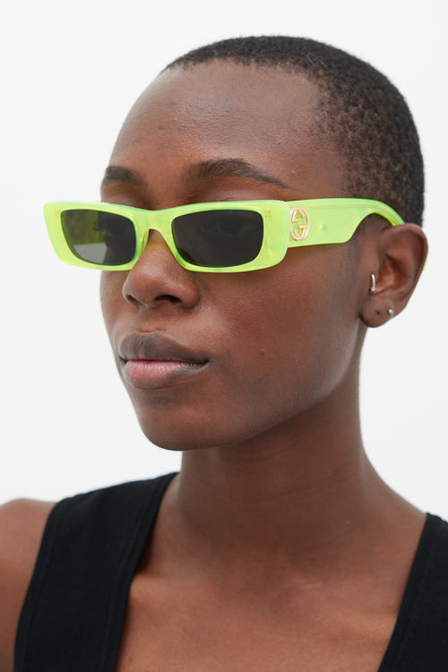 Gucci Neon Green & Gold GG0516S Rectangular Sunglasses