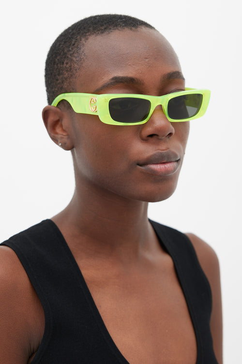 Gucci Neon Green & Gold GG0516S Rectangular Sunglasses