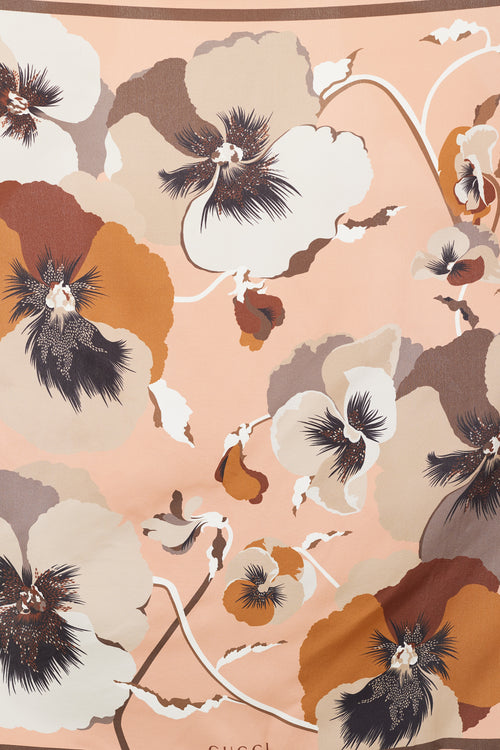 Gucci Pink & Brown Floral Silk Scarf