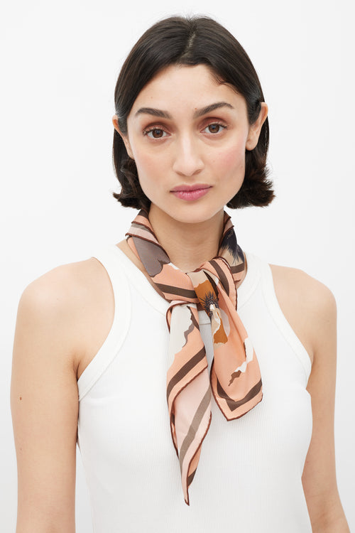 Gucci Pink & Brown Floral Silk Scarf