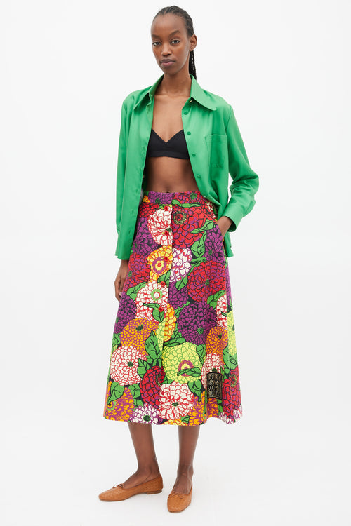 Gucci Purple & Mulitcolour Floral Button Up Skirt