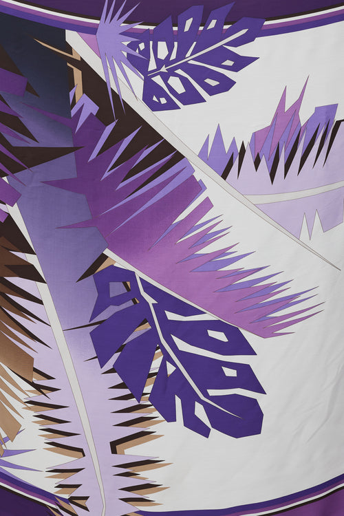 Gucci Purple & White Leaf Printed Silk Scarf