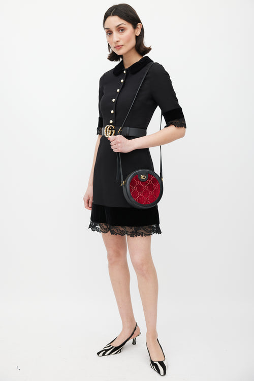 Gucci Black & Red Velvet Ophidia Circular Bag
