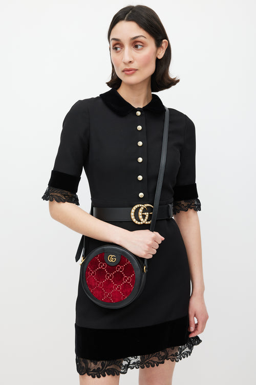 Gucci Black & Red Velvet Ophidia Circular Bag