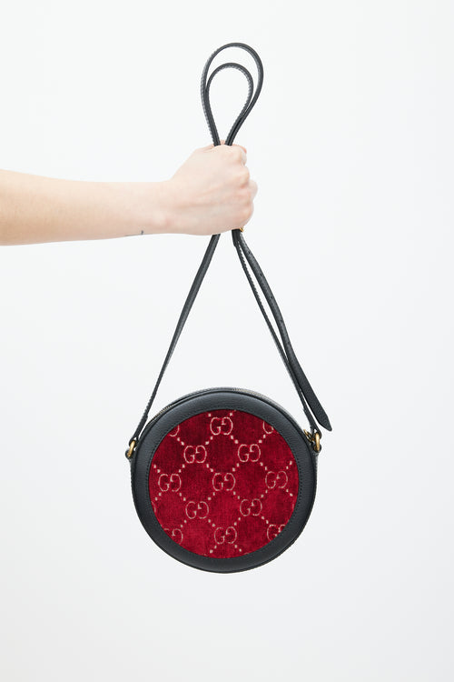 Gucci Black & Red Velvet Ophidia Circular Bag