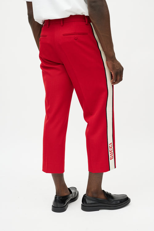 Gucci Red & Cream Cropped Band Logo Trouser