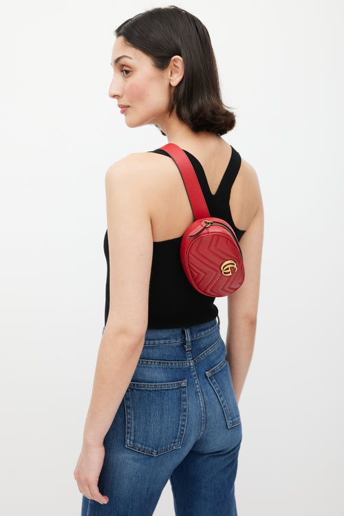 Gucci Red & Gold Leather Marmont Belt Bag