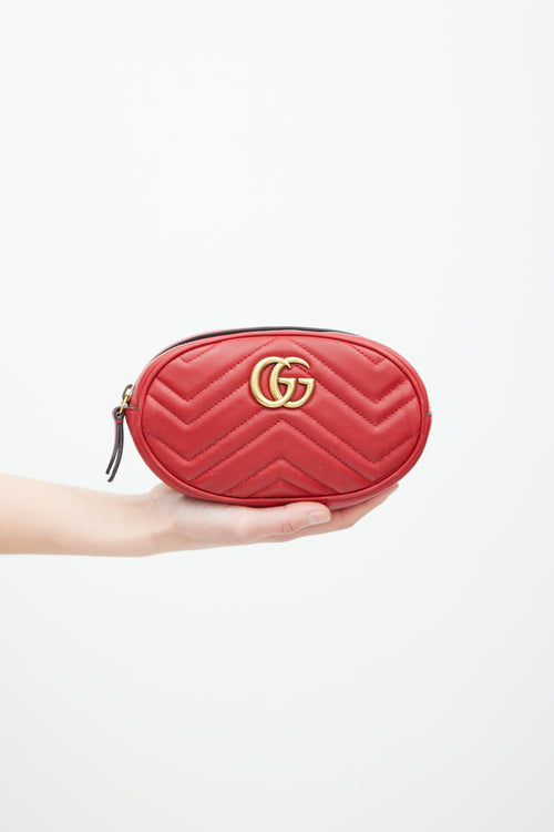 Gucci Red & Gold Leather Marmont Belt Bag