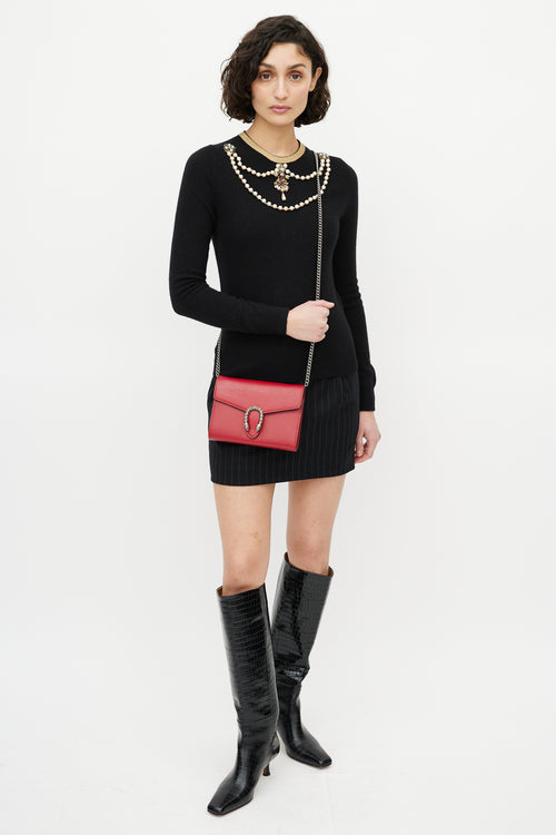 Gucci Red & Silver Leather Mini Dionysus Crossbody Bag