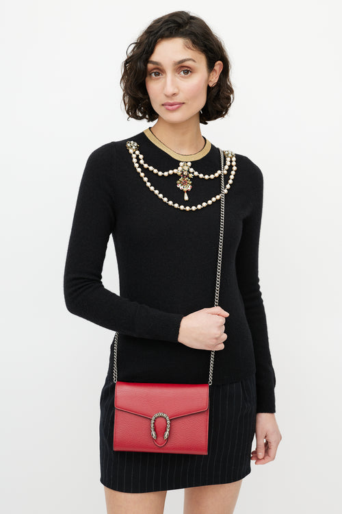 Gucci Red & Silver Leather Mini Dionysus Crossbody Bag