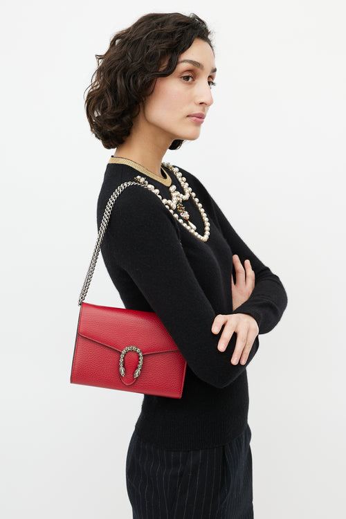 Gucci Red & Silver Leather Mini Dionysus Crossbody Bag