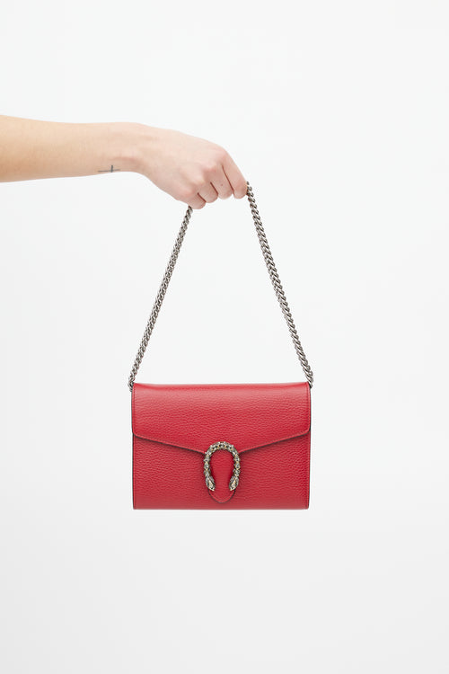 Gucci Red & Silver Leather Mini Dionysus Crossbody Bag