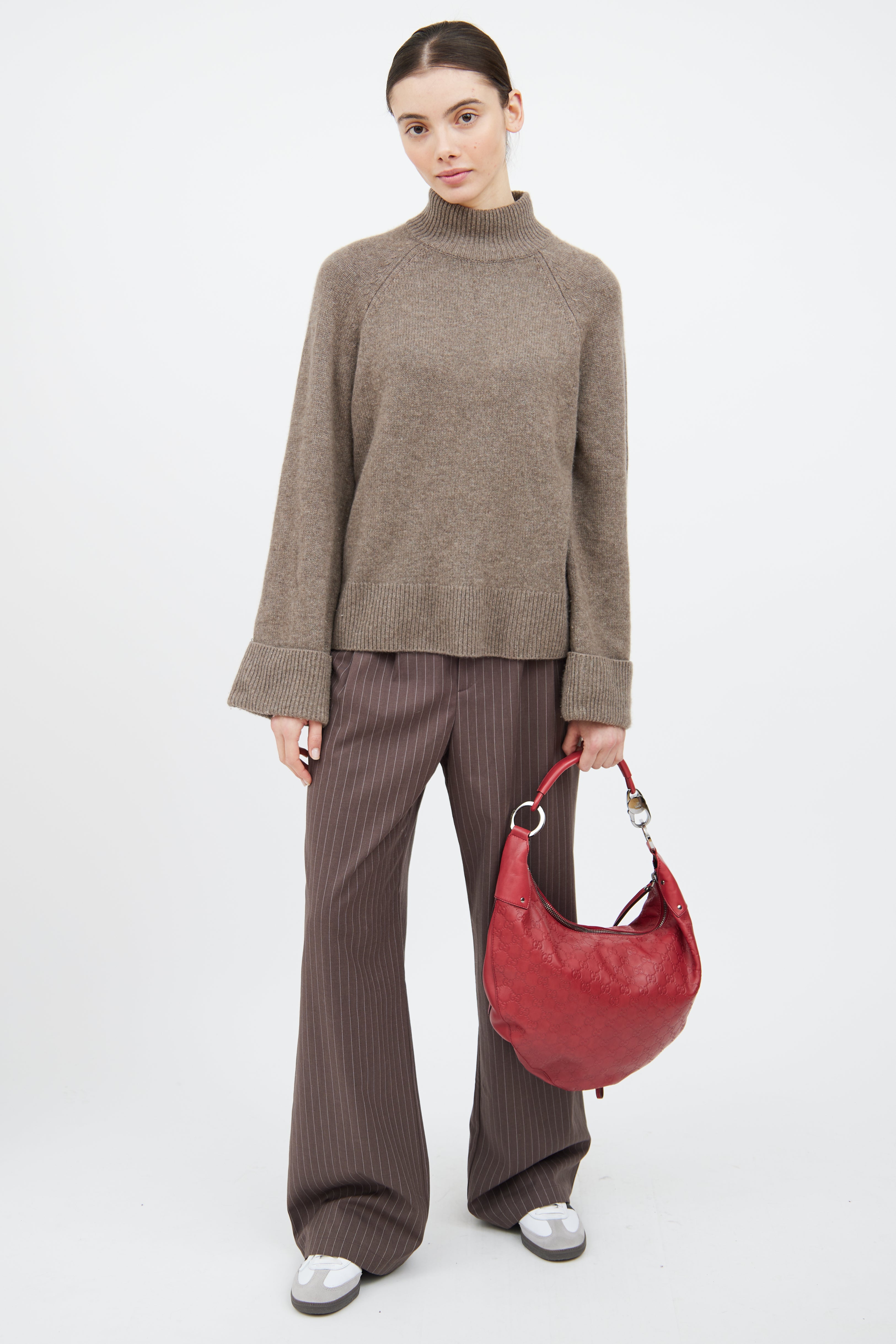 Gucci Red Leather Monogram Half Moon Bag