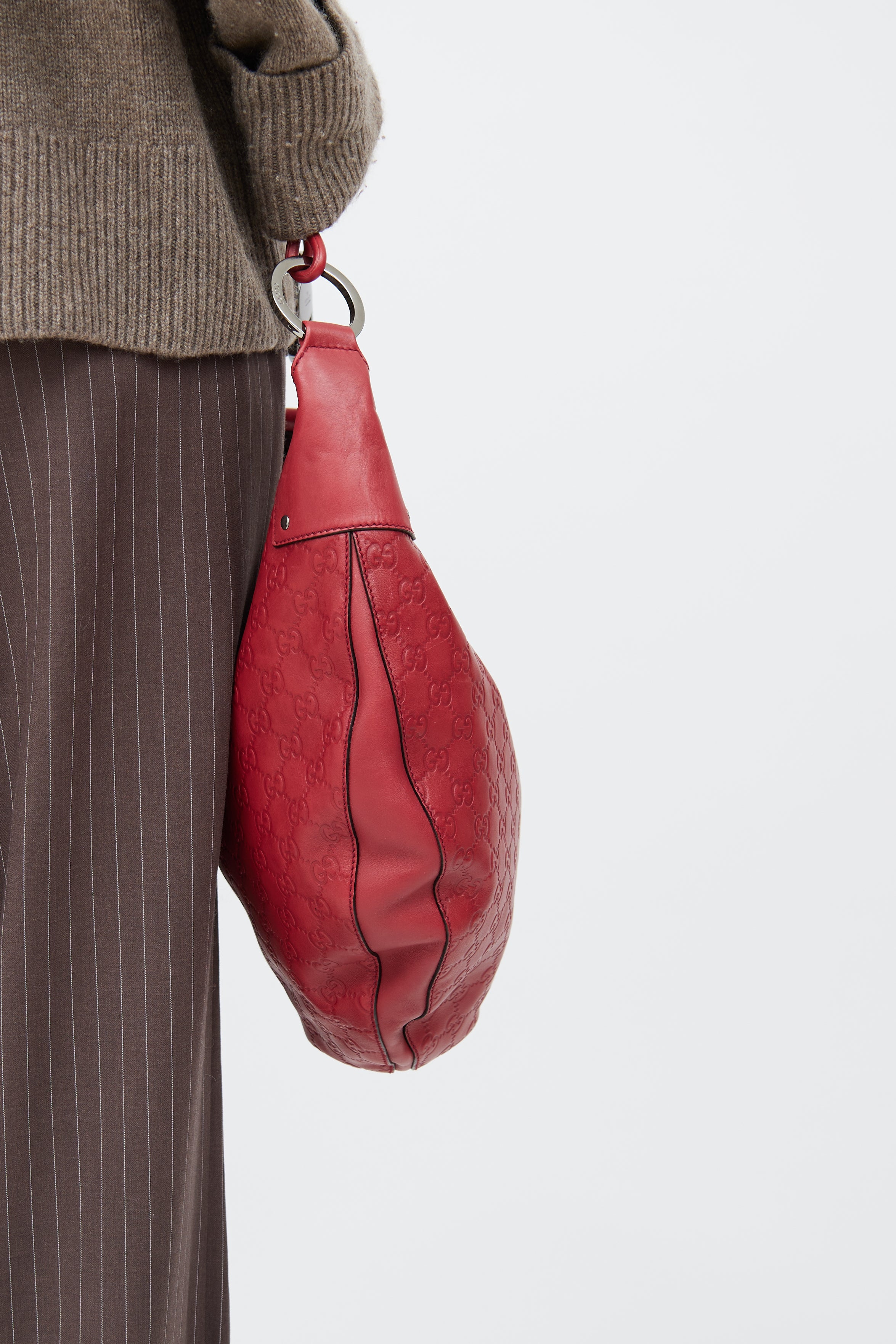 Gucci Red Leather Monogram Half Moon Bag