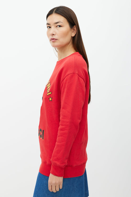 Gucci X Disney Red & Multicolour Logo Sweatshirt