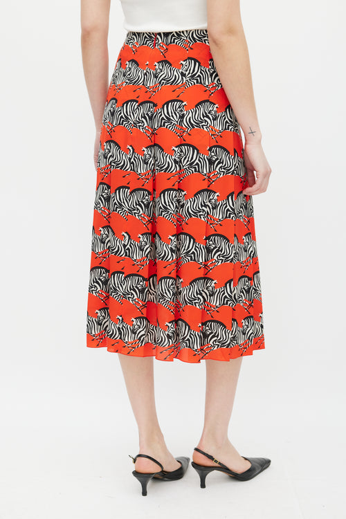 Gucci Red & Multicolour Silk Pleated Skirt