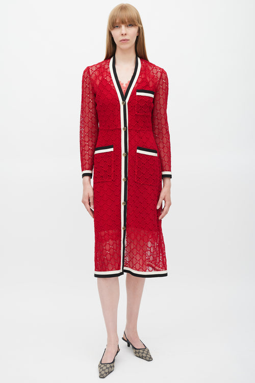 Gucci Red & Multicolour GG Lace Dress