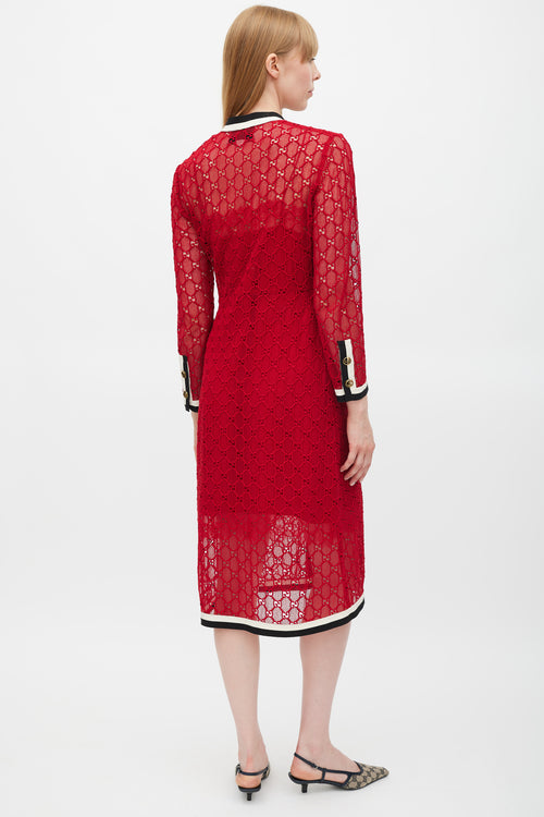 Gucci Red & Multicolour GG Lace Dress