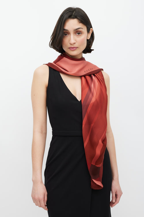 Gucci Red & Pink Geometric Silk Scarf