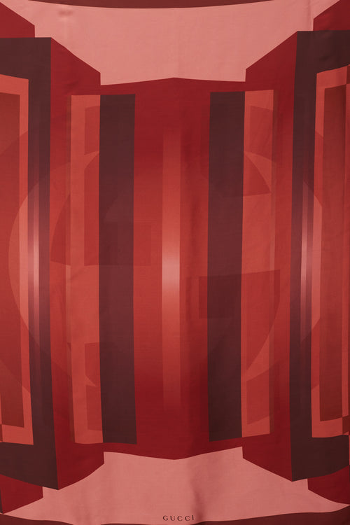 Gucci Red & Pink Geometric Silk Scarf