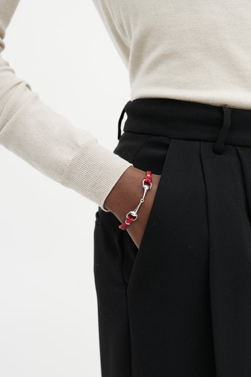 Gucci Red Leather & Silver Bracelet