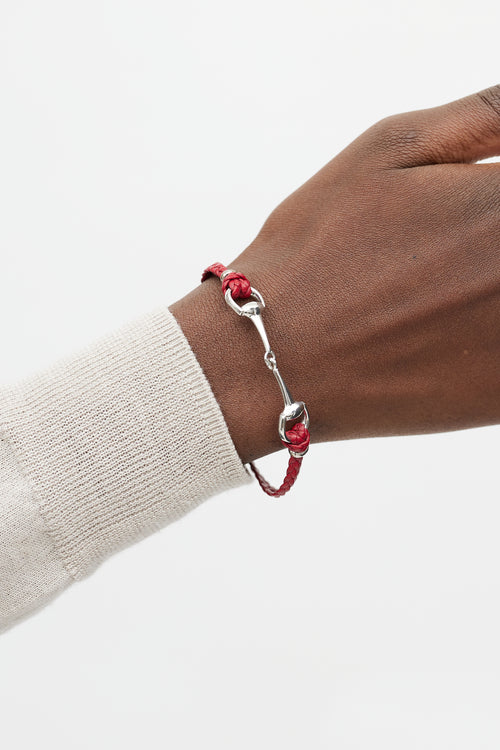 Gucci Red Leather & Silver Bracelet